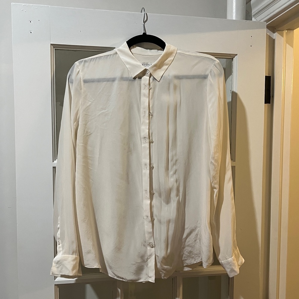 Everlane White Silk Button Down Blouse